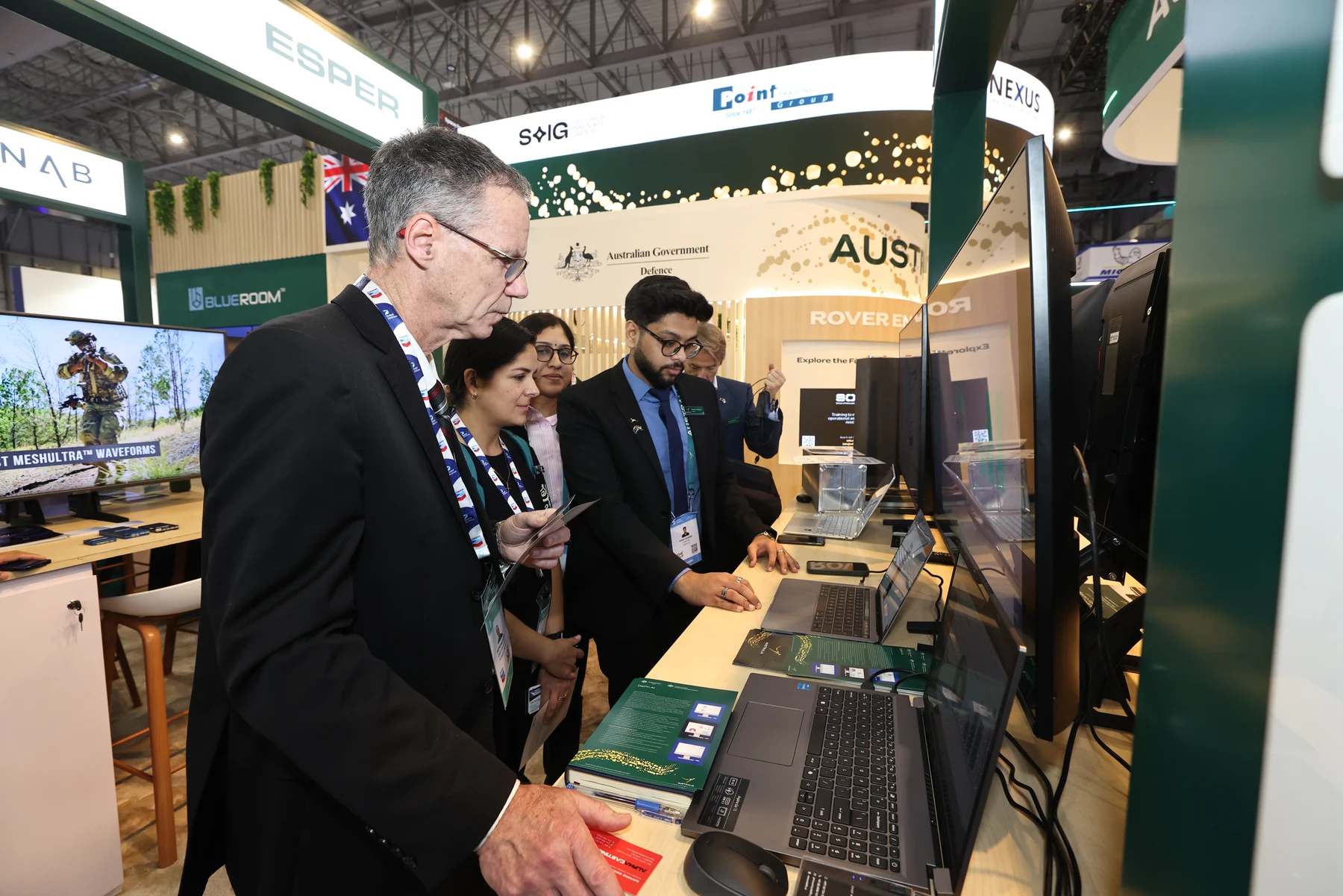 A platform demonstration at Dalfin AI’s Dubai Airshow exhibition space.